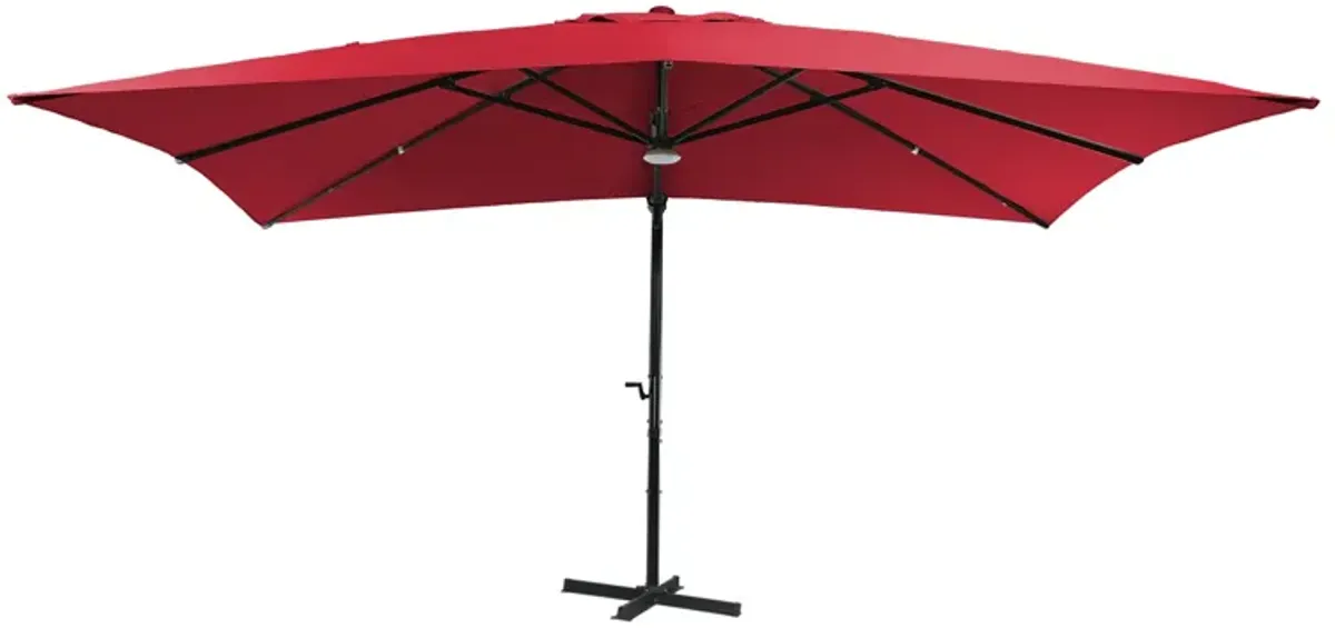 10x13 ft. 360° Rotation Square Cantilever Patio Umbrella with Bluetooth Speaker and LED Light in Red