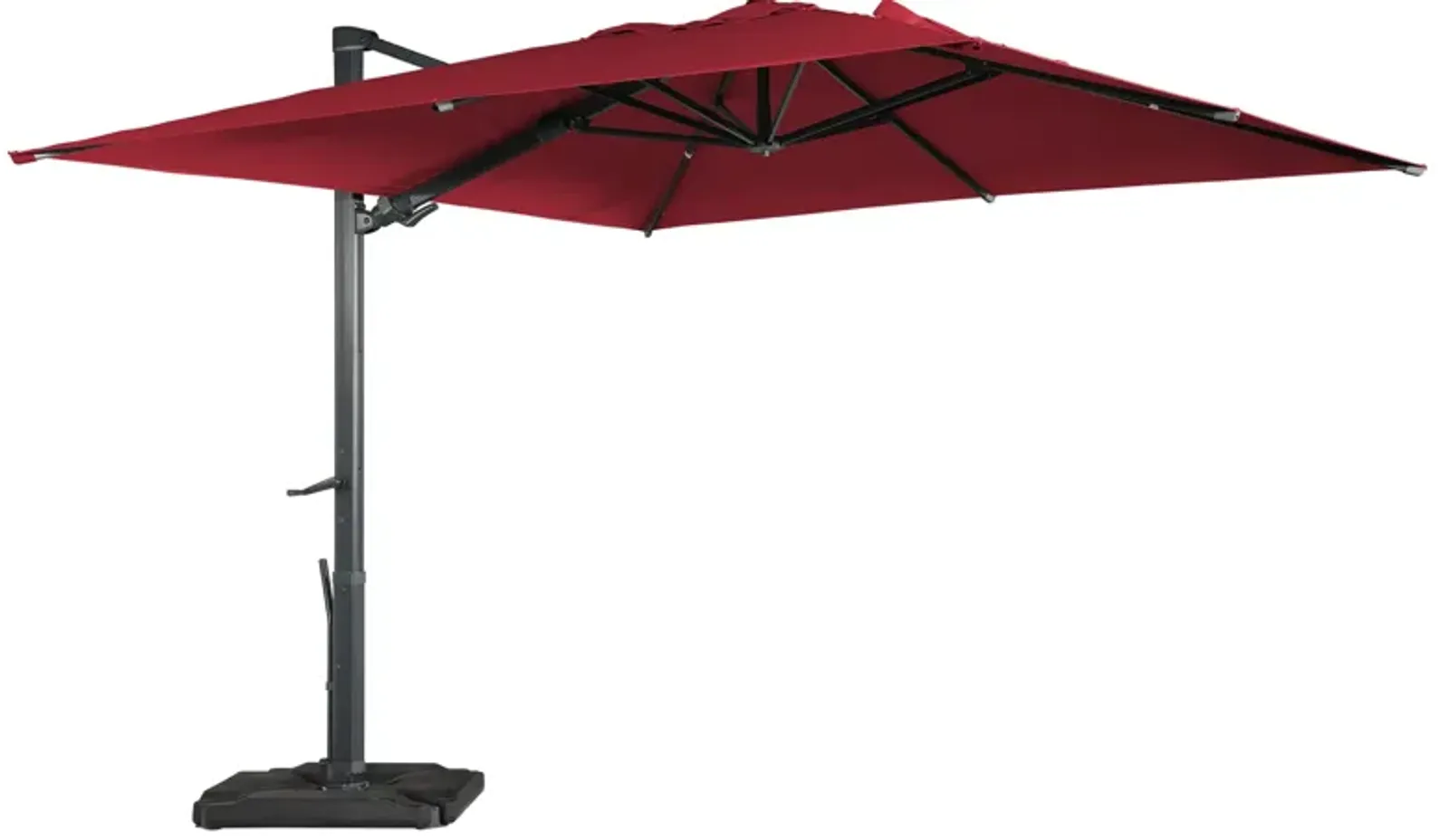 10x13 ft. 360° Rotation Square Cantilever Patio Umbrella with Bluetooth Speaker and LED Light in Red