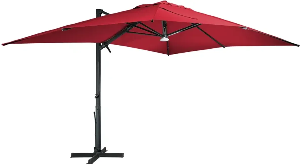 10x13 ft. 360° Rotation Square Cantilever Patio Umbrella with Bluetooth Speaker and LED Light in Red