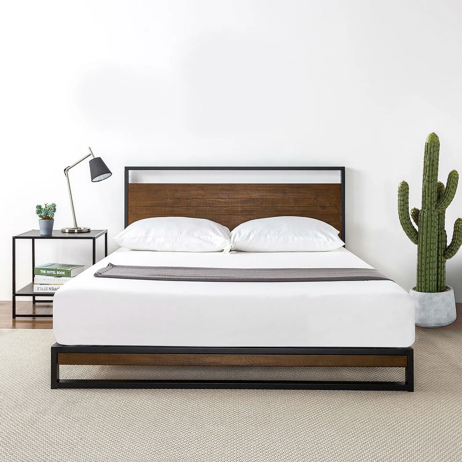 QuikFurn Twin size Metal Wood Platform Bed Frame with Headboard