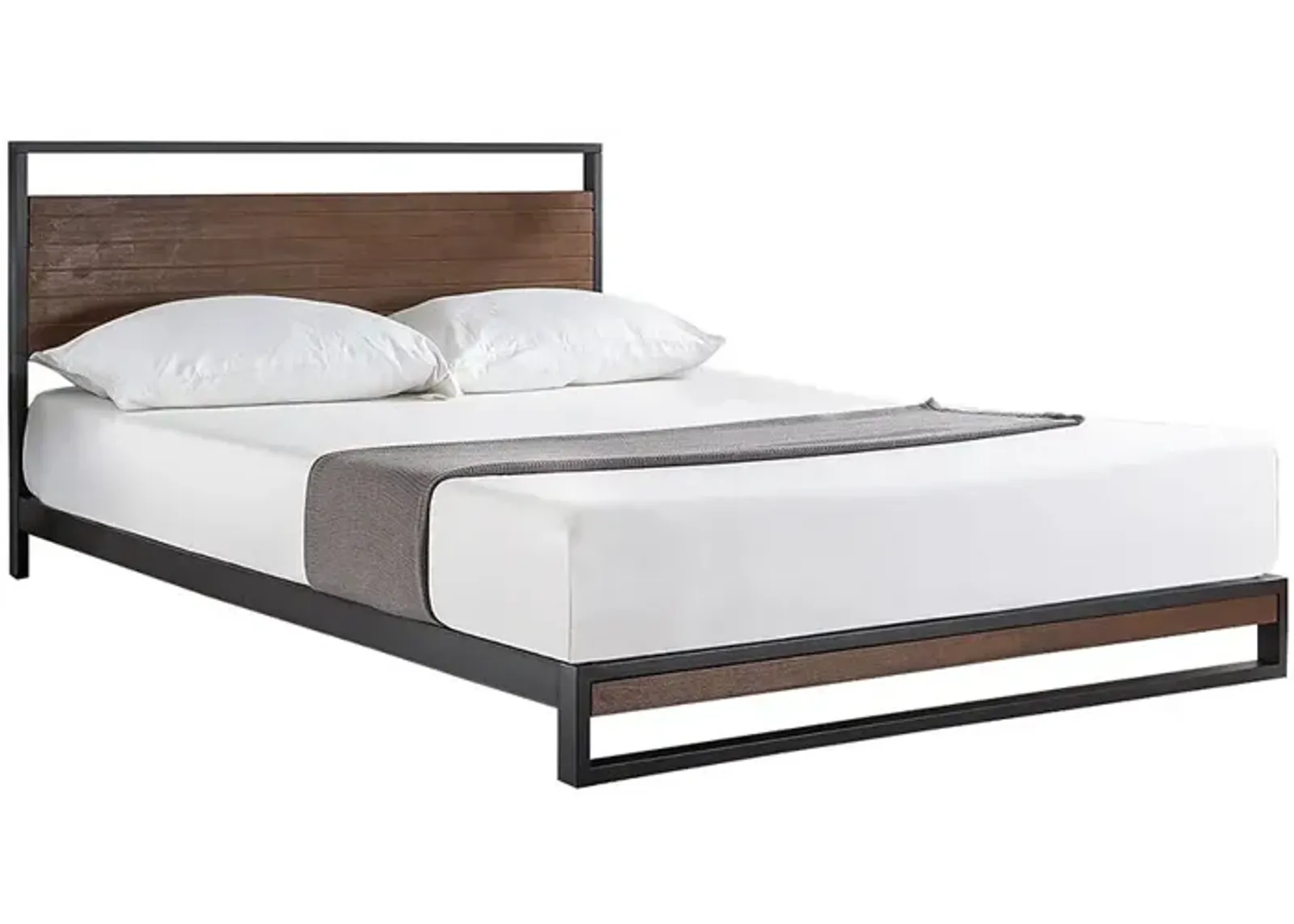 QuikFurn Twin size Metal Wood Platform Bed Frame with Headboard