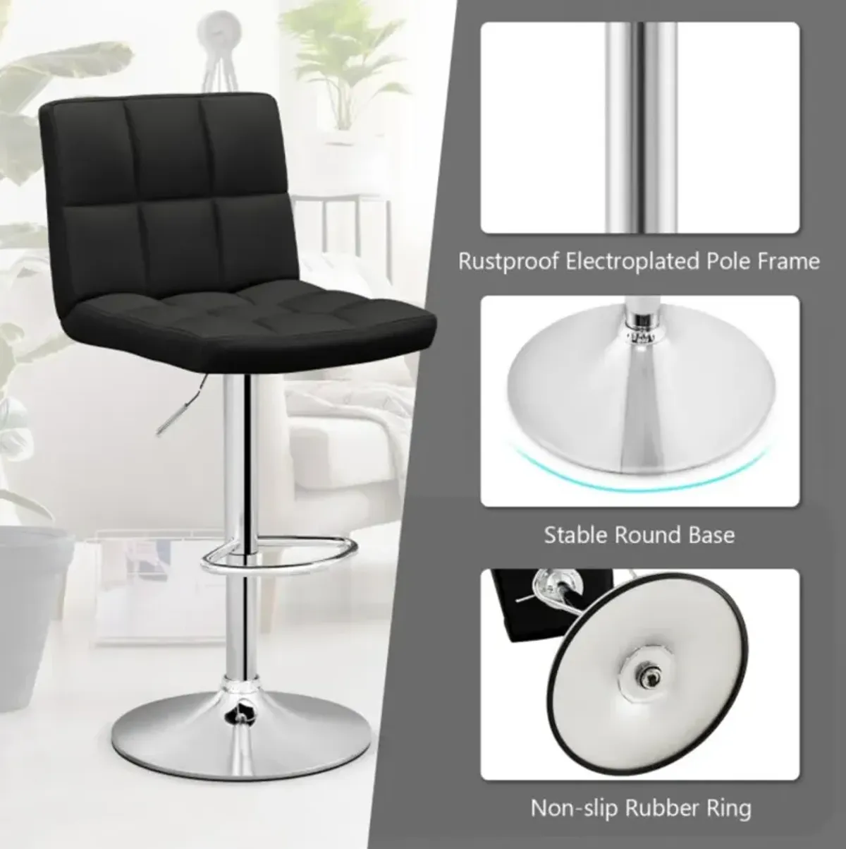 Hivvago Adjustable Swivel Bar Stool with PU Leather