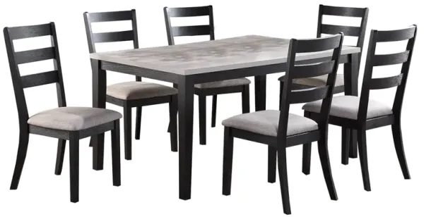 Riko 7 Piece Dining Set, Rectangular Table, 6 Padded Chairs, Gray Finish - Benzara