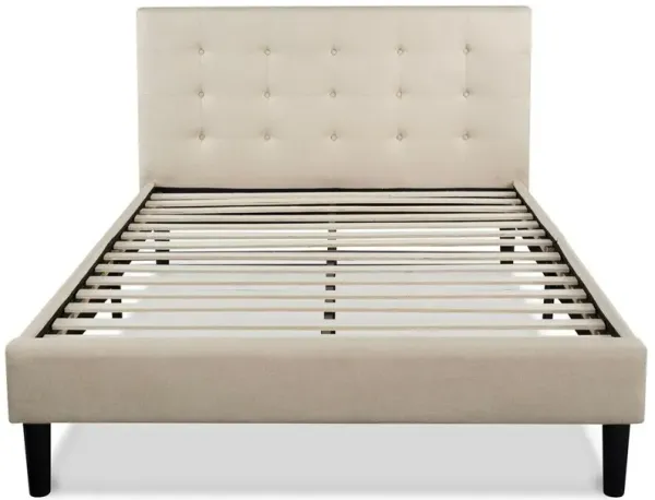 Hivvago Full size Platform Bed Frame with Taupe Button Tufted Upholstered Headboard