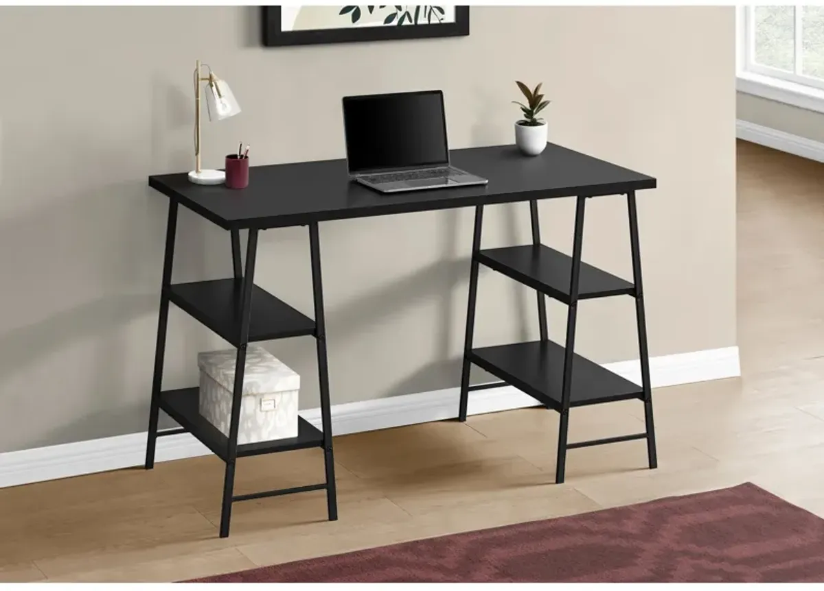 Monarch Specialties I 7522 Computer Desk, Home Office, Laptop, Storage Shelves, 48"L, Work, Metal, Laminate, Black, Contemporary, Modern