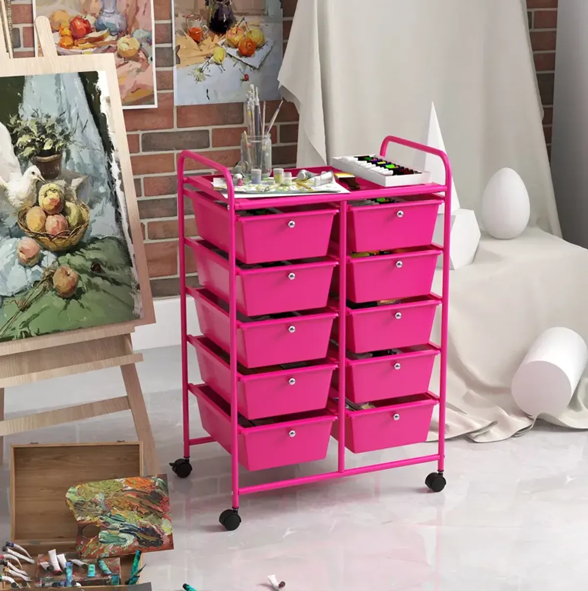 10-Drawer Rolling Storage Cart for Easy Organization and Mobility in Home, Office, or Garage