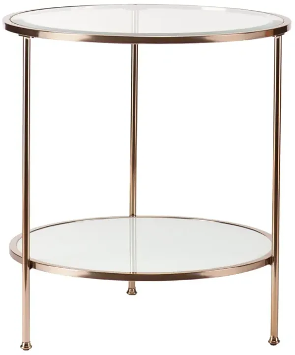 Contemporary Round Glass Top Side Table with Durable Iron Frame and Shelf
