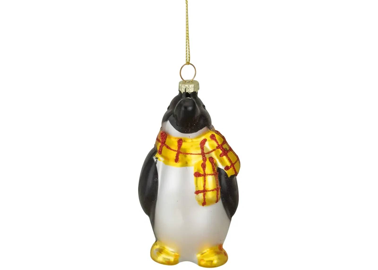 3.75" Black  White  and Yellow Glass Penguin Christmas Ornament