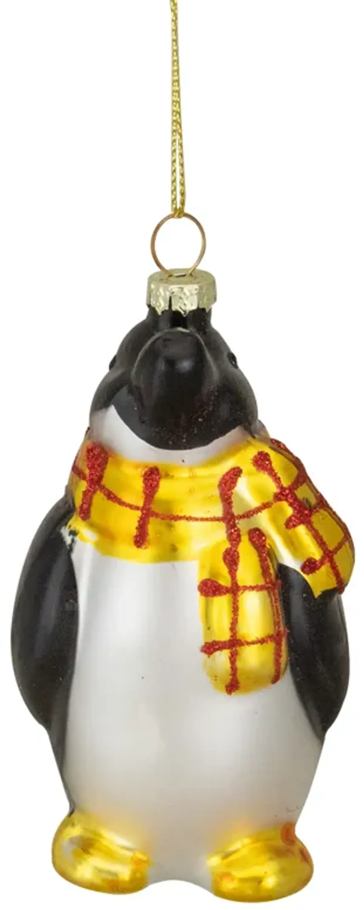 3.75" Black  White  and Yellow Glass Penguin Christmas Ornament