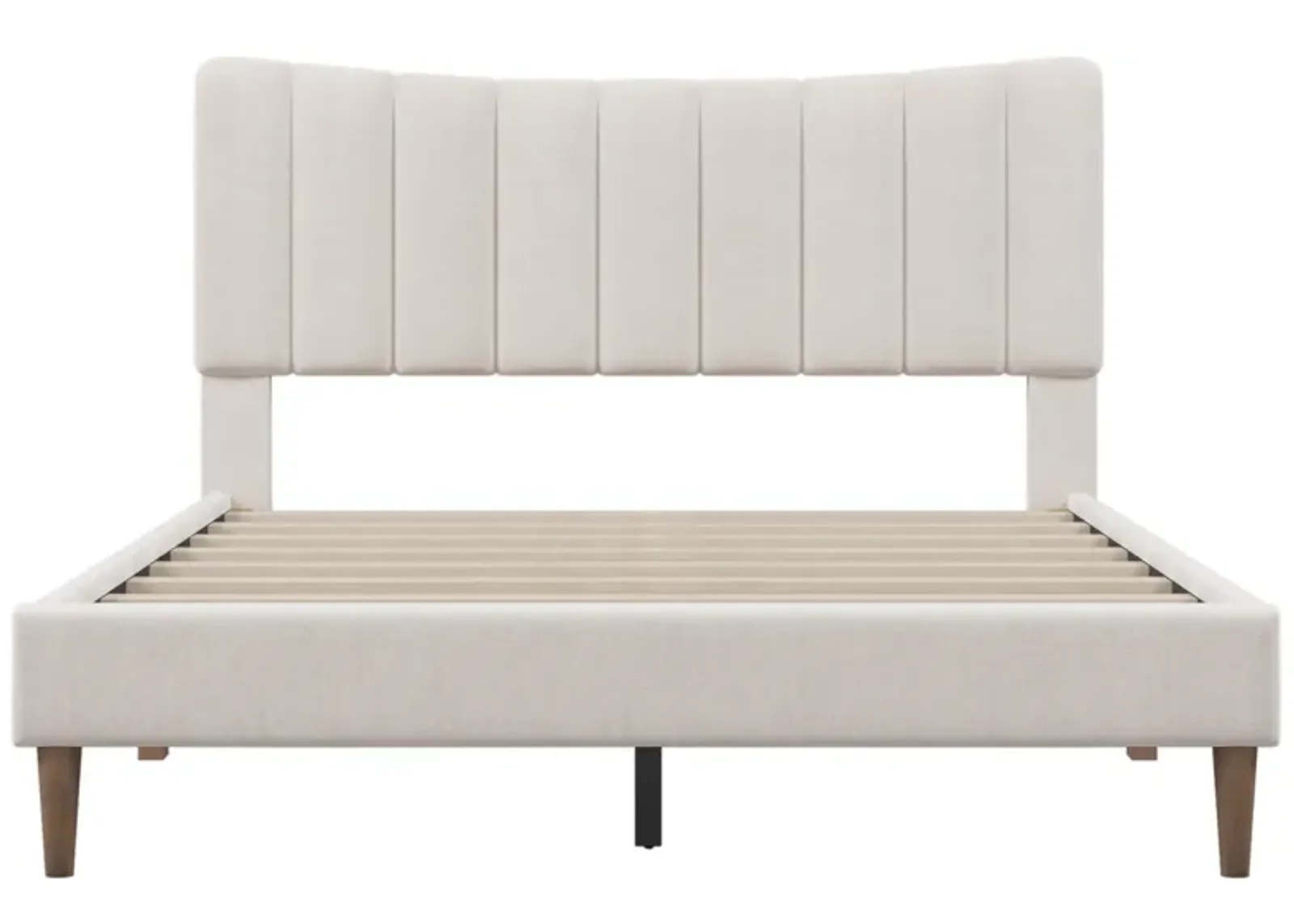 Merax Upholstered Platform Bed Frame with Vertical Channel Tufted Headboard, No Box Spring Needed