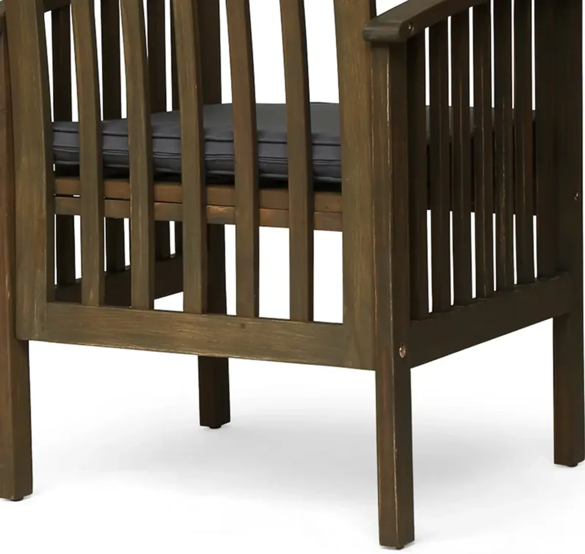 Gerry Dining Chair, Slatted Back Outdoor Natural Brown Wood, Dark Gray - Benzara