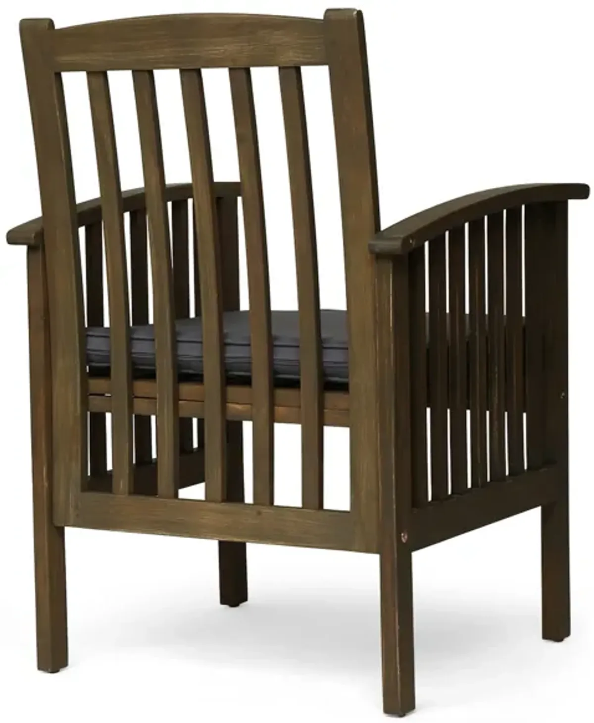 Gerry Dining Chair, Slatted Back Outdoor Natural Brown Wood, Dark Gray - Benzara