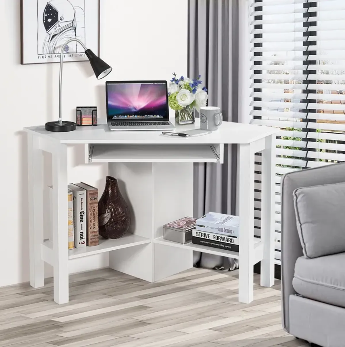 Wooden Study Computer Corner Desk with Drawer