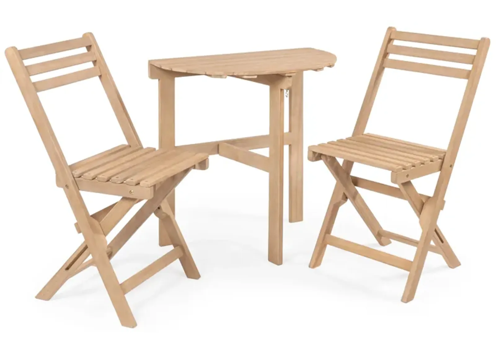 Cadiz Classic French Country 3-Piece Acacia Wood Half-Round Outdoor Folding Bistro Set