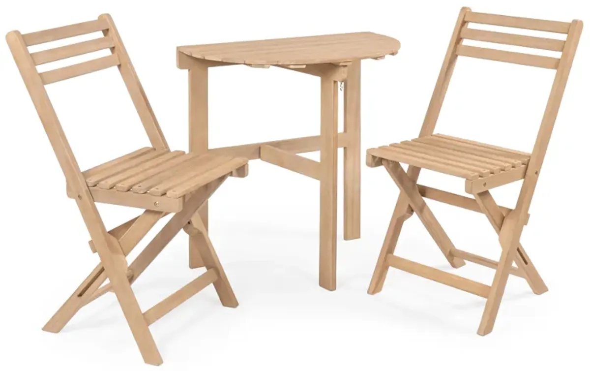 Cadiz Classic French Country 3-Piece Acacia Wood Half-Round Outdoor Folding Bistro Set