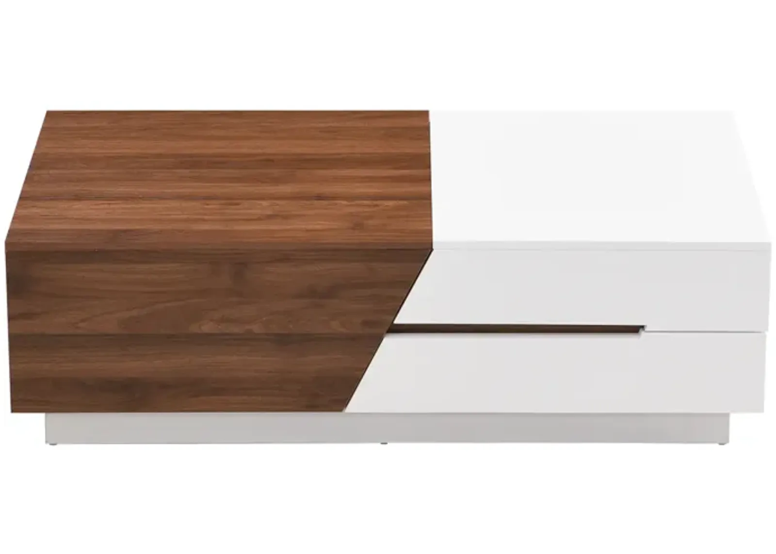 Modern Extendable Sliding Top Coffee Table With Storage In White & Walnut