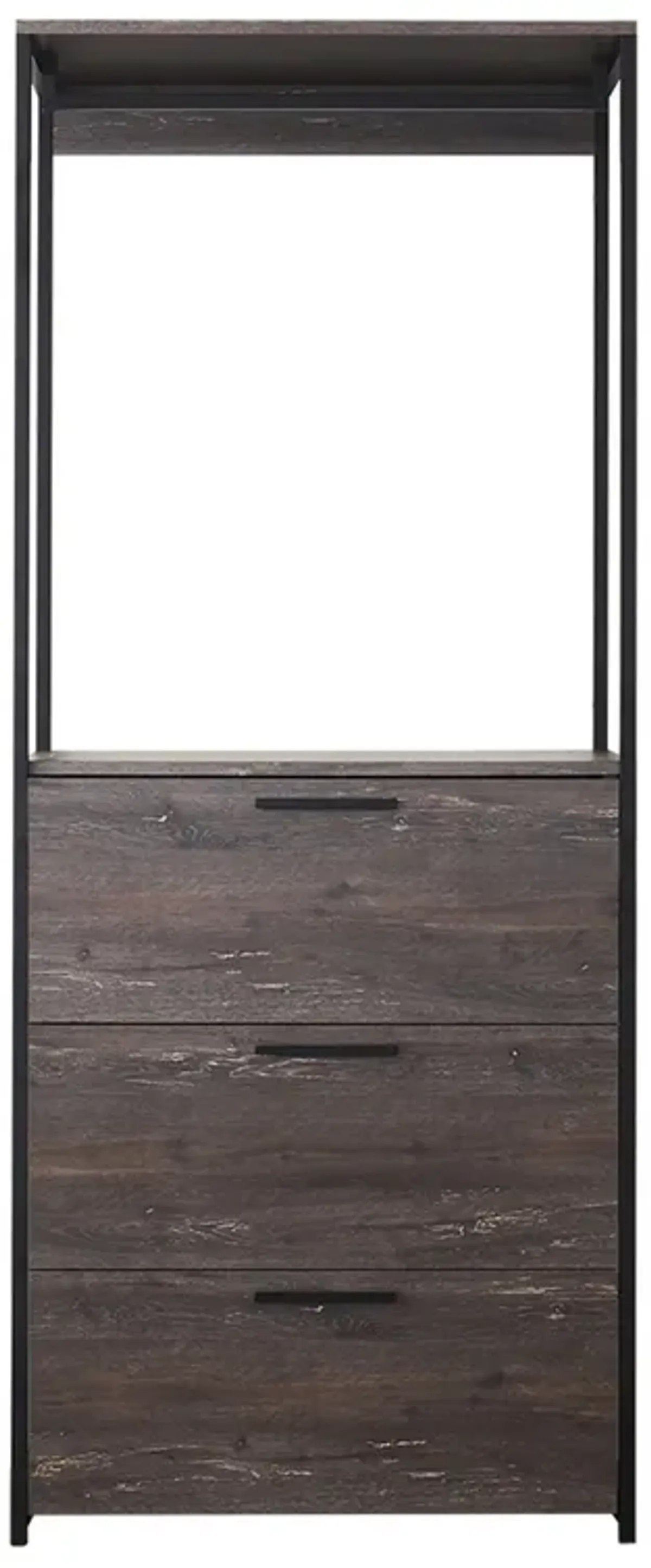 Gin Modular Closet System, 3 Rustic Gray Drawers, 1 Hanging Rod, Black