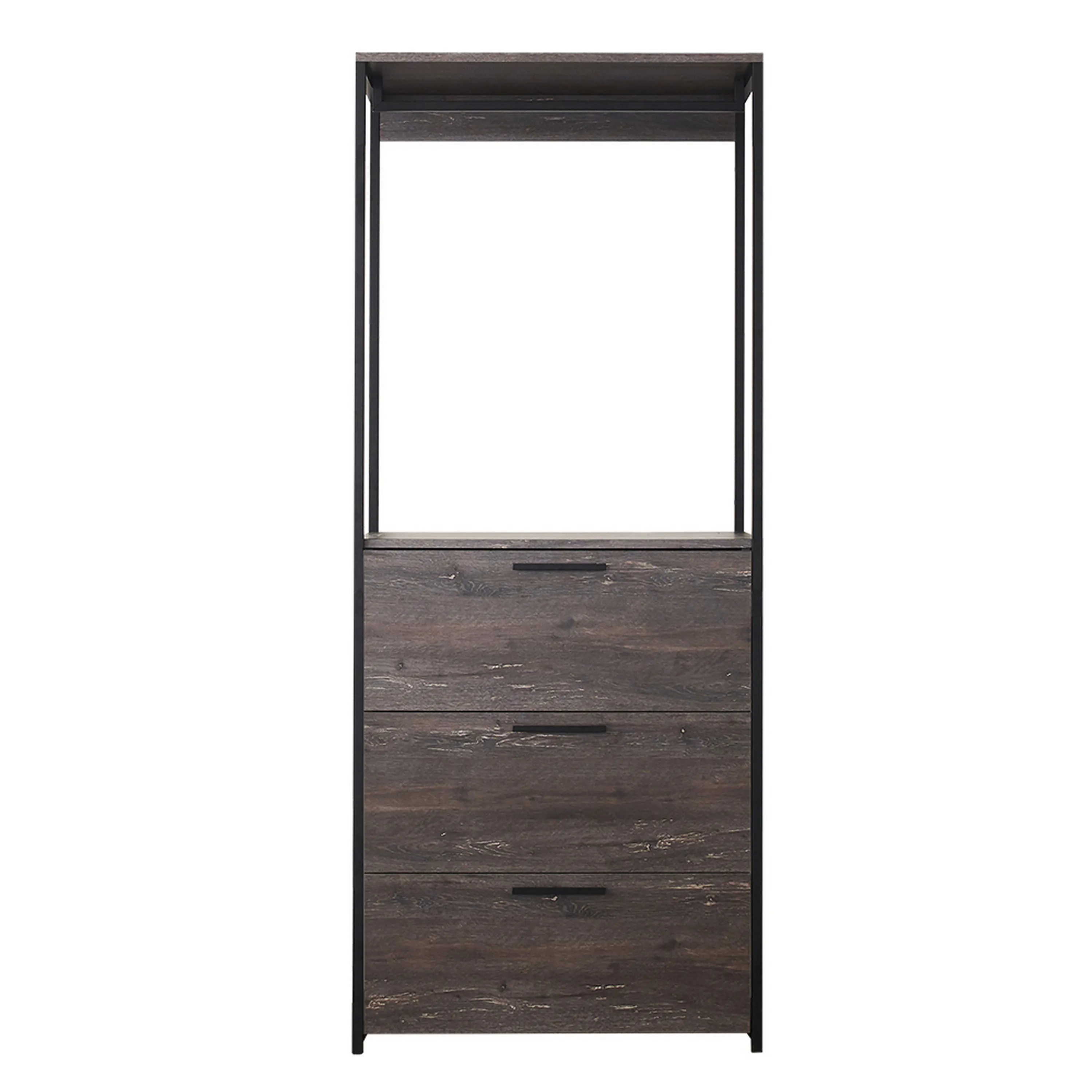 Gin Modular Closet System, 3 Rustic Gray Drawers, 1 Hanging Rod, Black