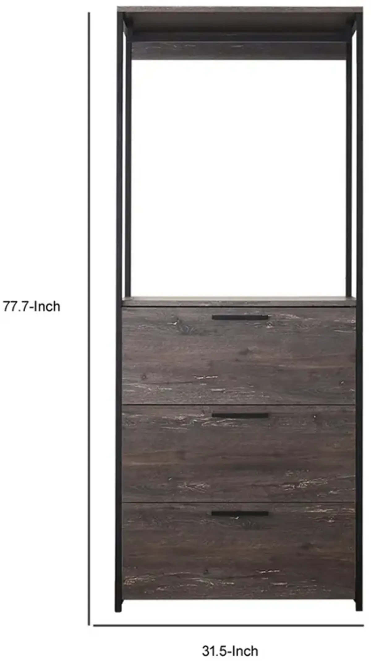 Gin Modular Closet System, 3 Rustic Gray Drawers, 1 Hanging Rod, Black