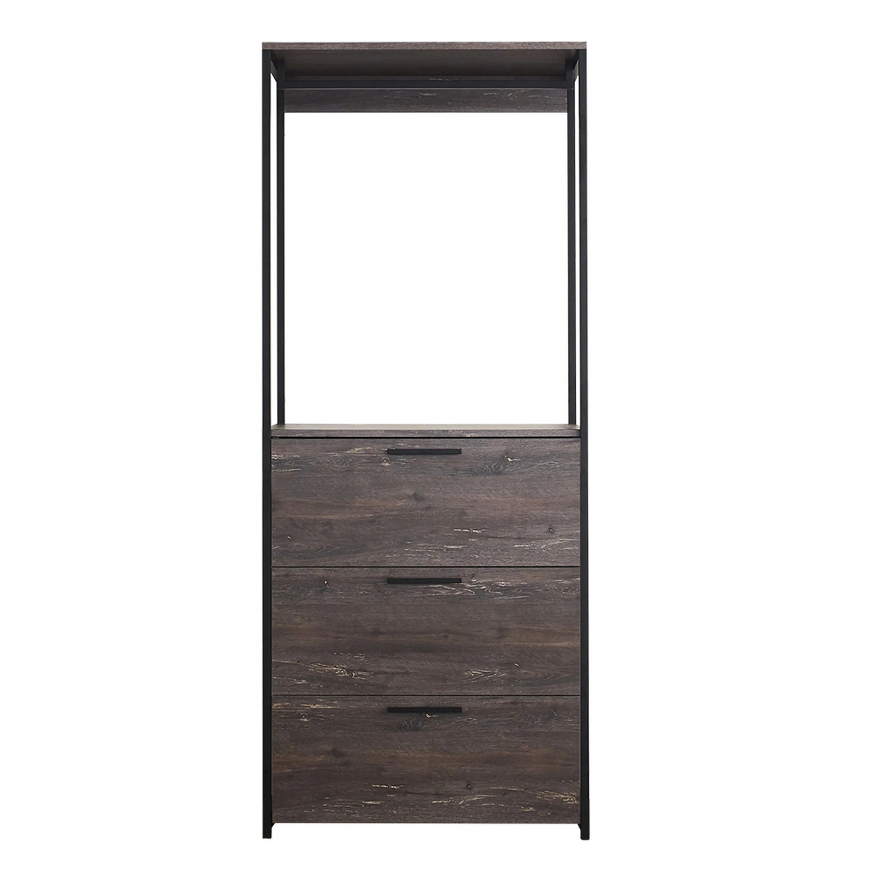 Gin Modular Closet System, 3 Rustic Gray Drawers, 1 Hanging Rod, Black