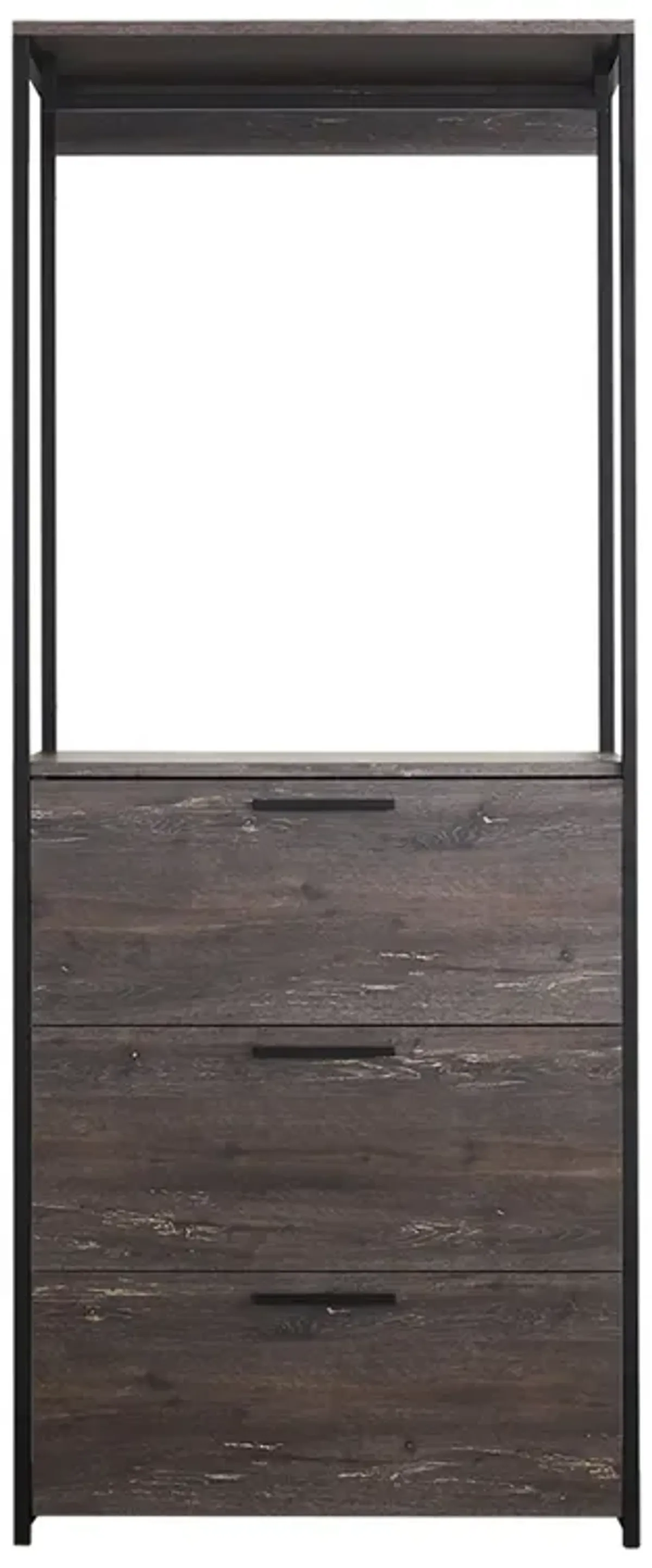 Gin Modular Closet System, 3 Rustic Gray Drawers, 1 Hanging Rod, Black