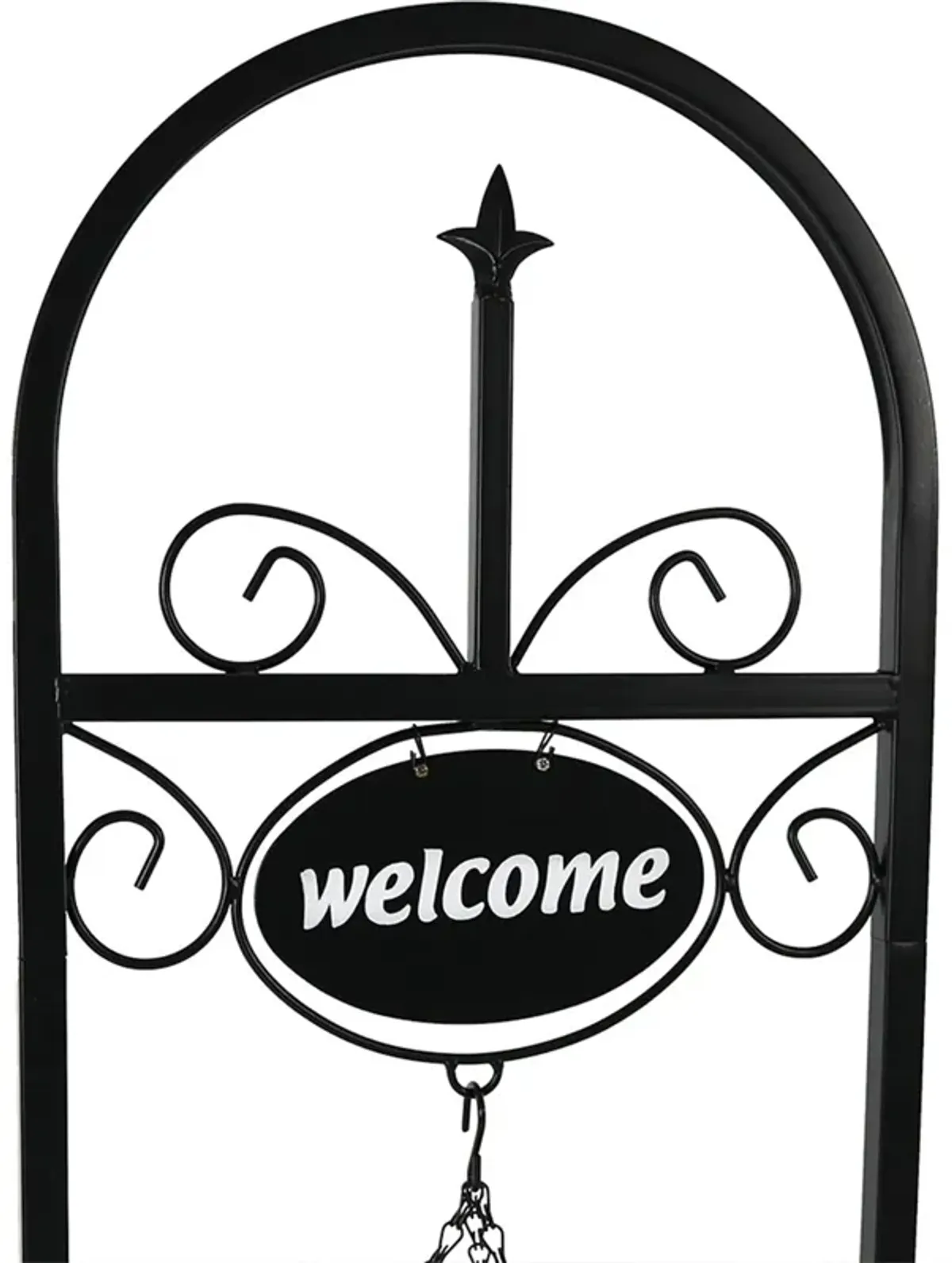 Sunnydaze Black Iron Frame Hanging Basket Planter with Welcome Sign - 48 in