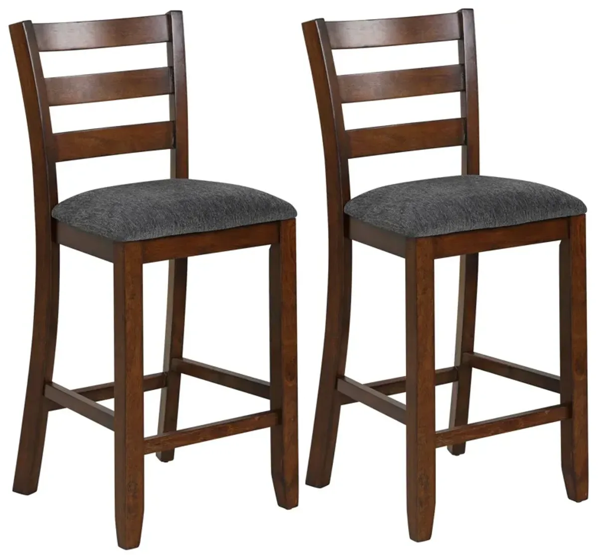 2 Pieces Counter Height Chairs with Fabric Seat and Rubber Wood Legs