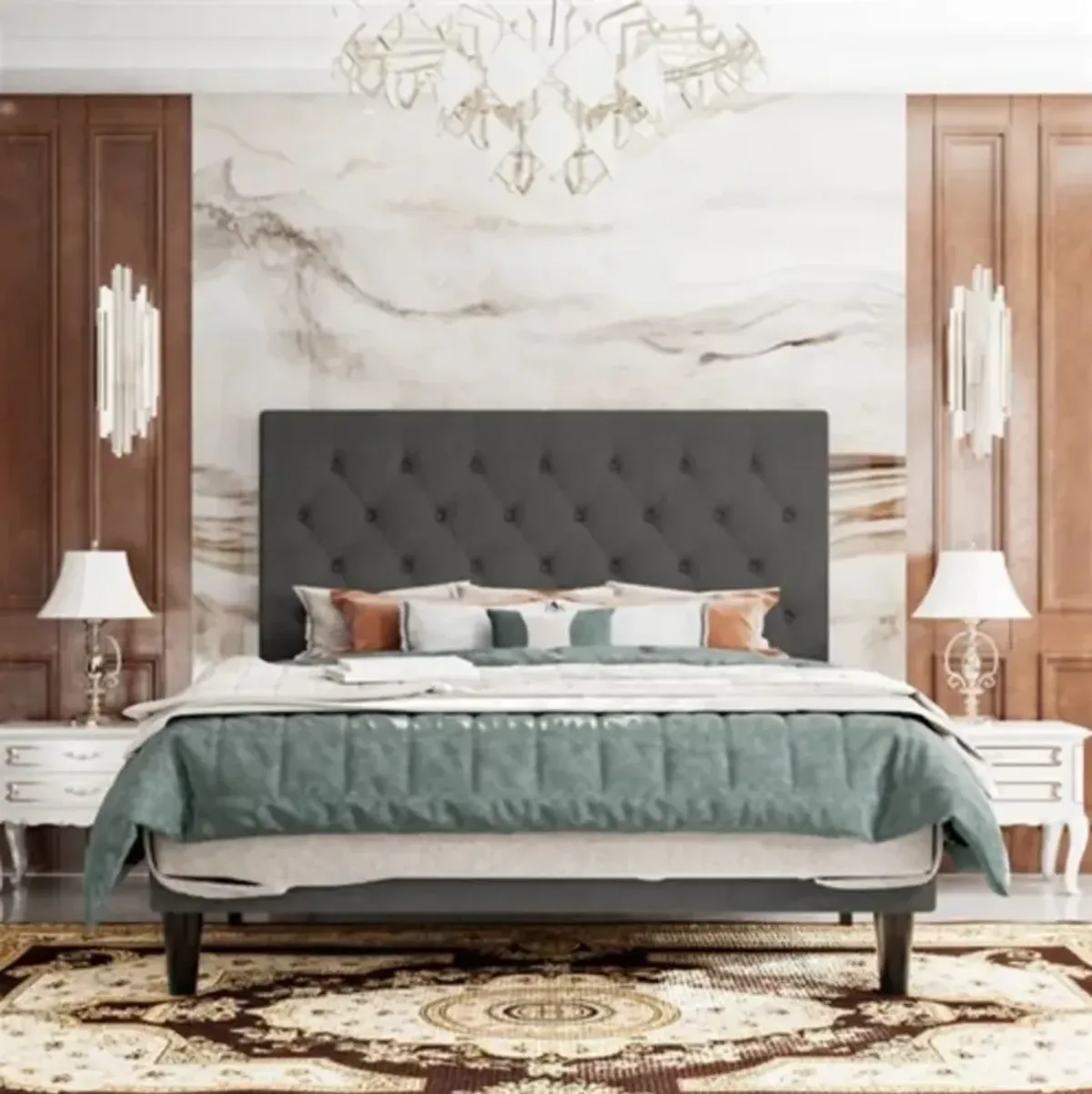 Adjustable Height Linen Upholstered Platform Bed with Headboard