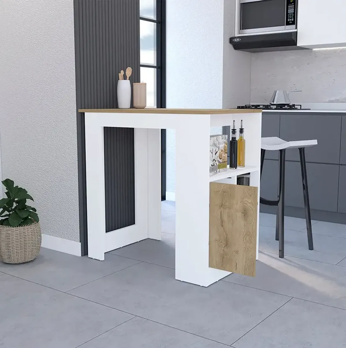 Kitchen Island Wynne, Kitchen, White / Macadamia