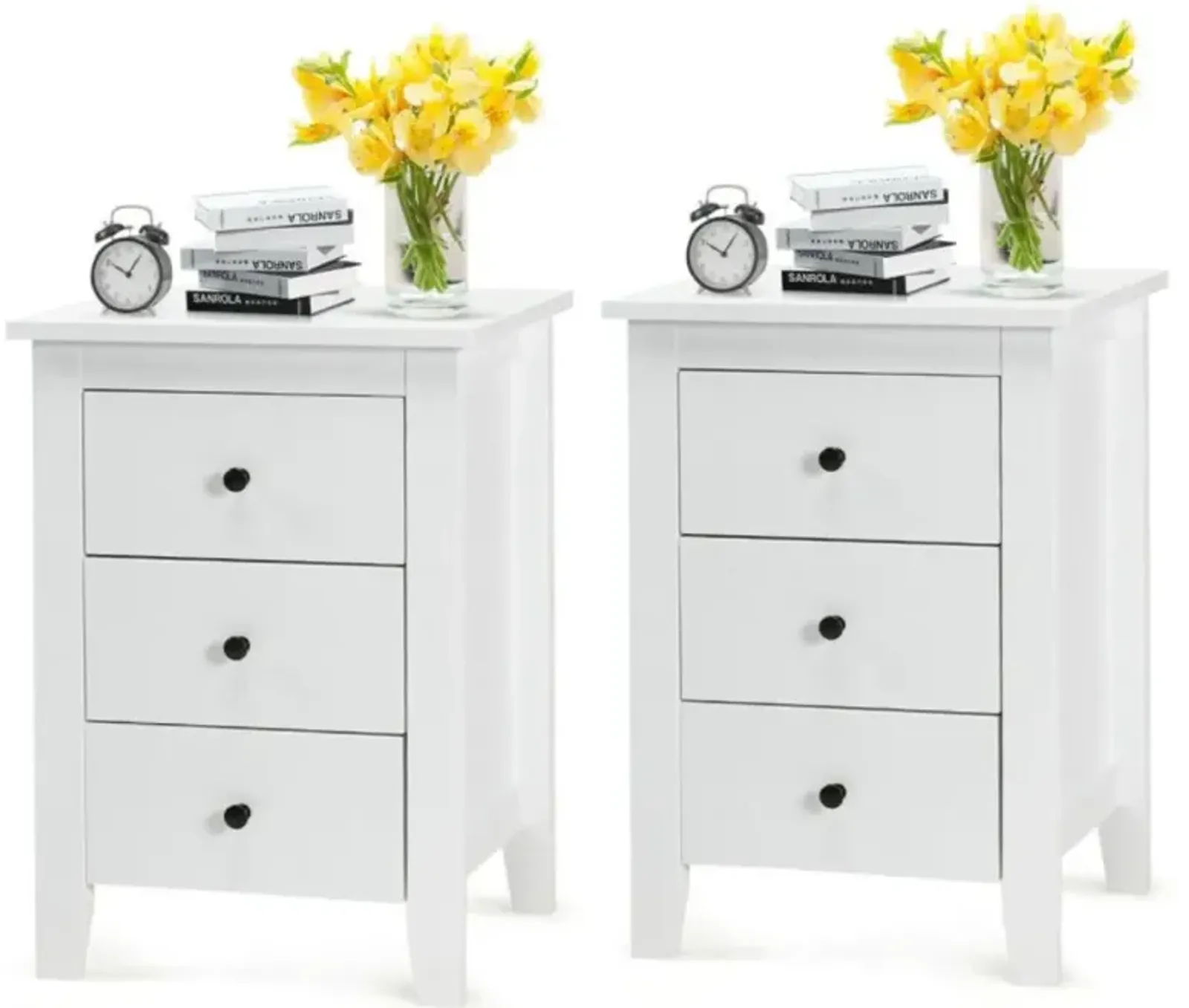 Hivvago 2 Pieces Nightstand End Beside Table Drawers