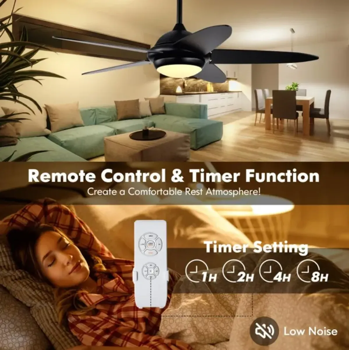 Hivvago 52 Inch Ceiling Fan with Lights and 3 Wind Speeds