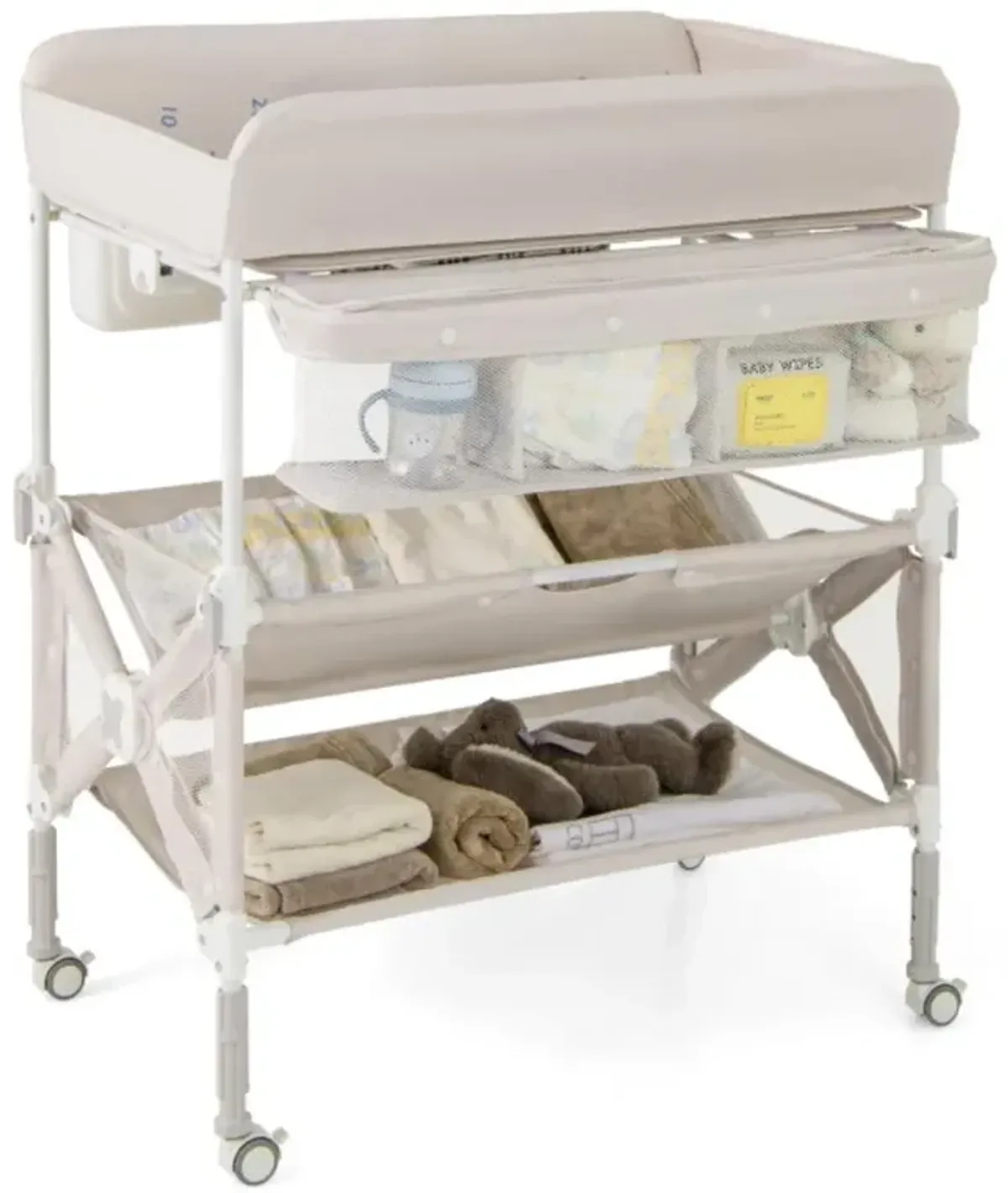 Portable Baby Changing Table with Wheels and Large Storage Rack