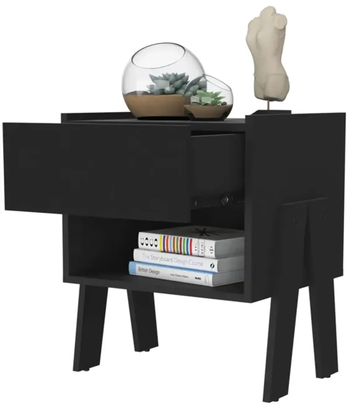 Hosley 1-Drawer 1-Shelf Nightstand Black Wengue