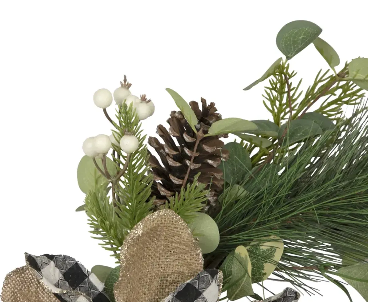 Magnolia and Frosted Pine Cones Artificial Christmas Wreath -  22-Inch  Unlit