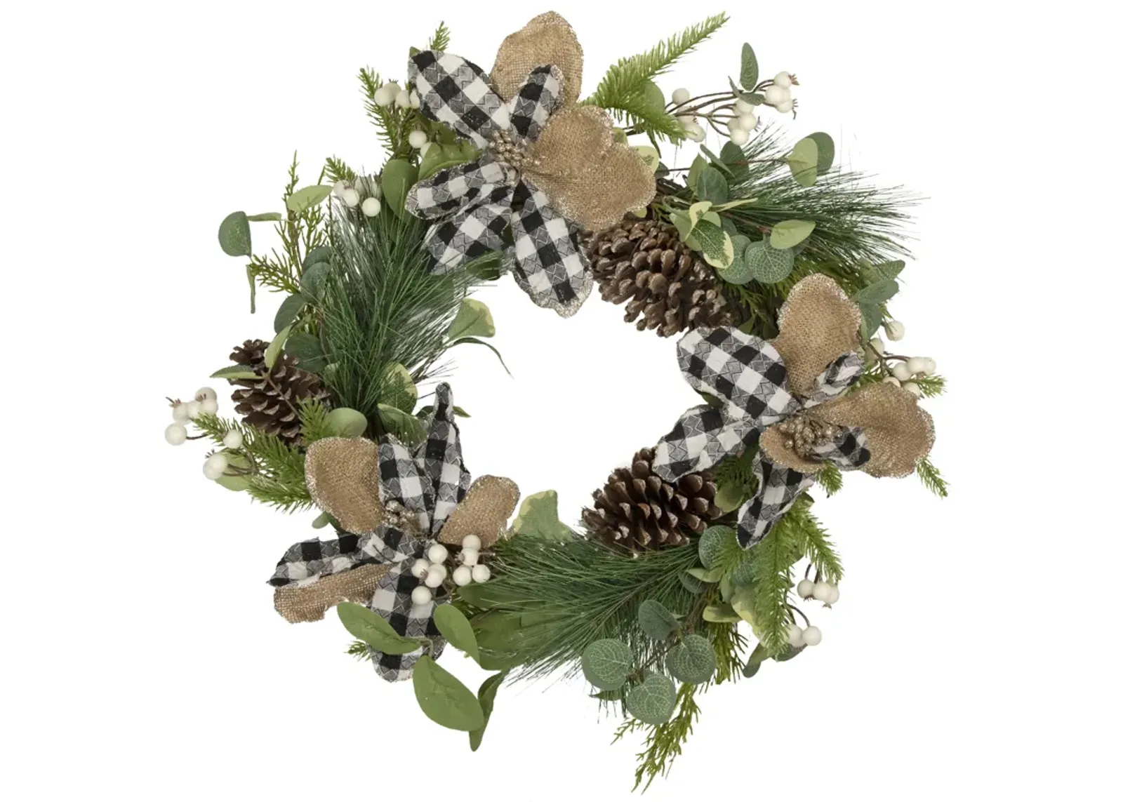 Magnolia and Frosted Pine Cones Artificial Christmas Wreath -  22-Inch  Unlit