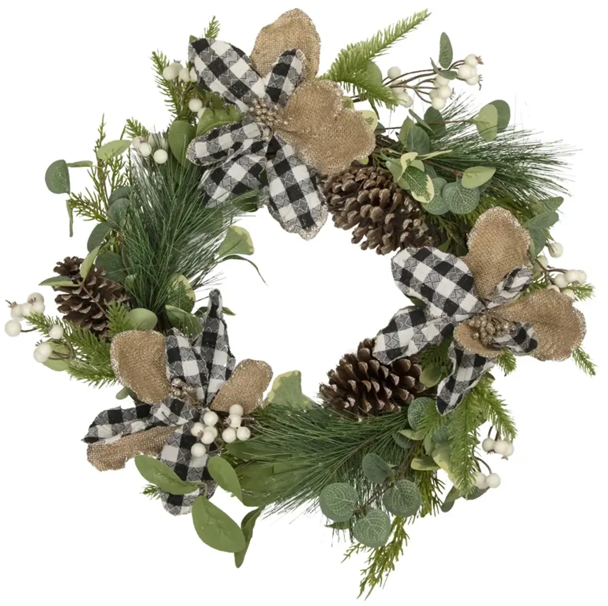 Magnolia and Frosted Pine Cones Artificial Christmas Wreath -  22-Inch  Unlit