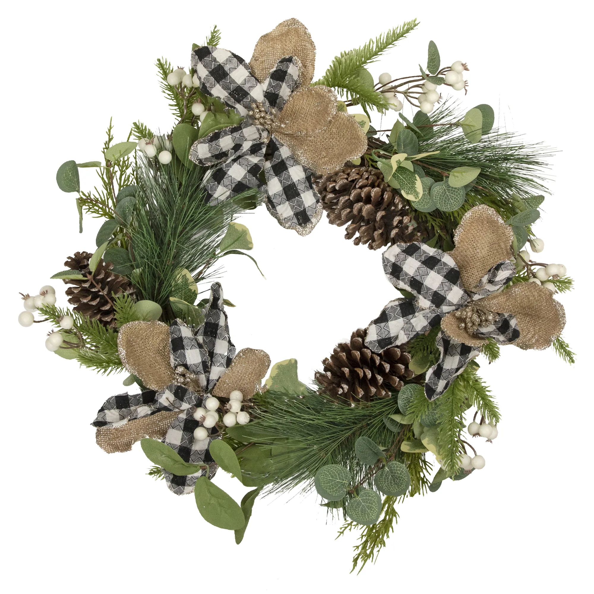 Magnolia and Frosted Pine Cones Artificial Christmas Wreath -  22-Inch  Unlit