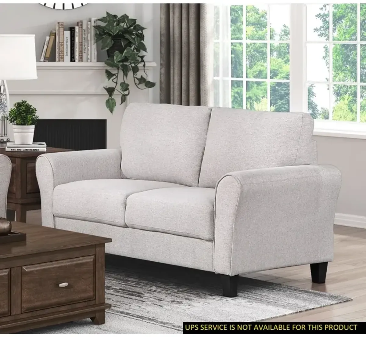 Transitional Sand Fabric Loveseat with Attached Cushion