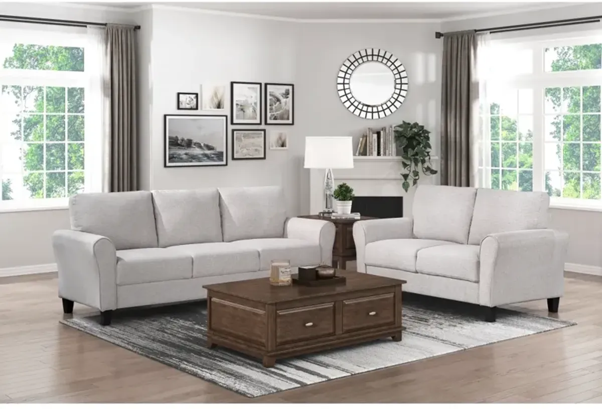 Transitional Sand Fabric Loveseat with Attached Cushion