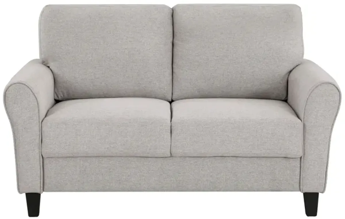 Transitional Sand Fabric Loveseat with Attached Cushion