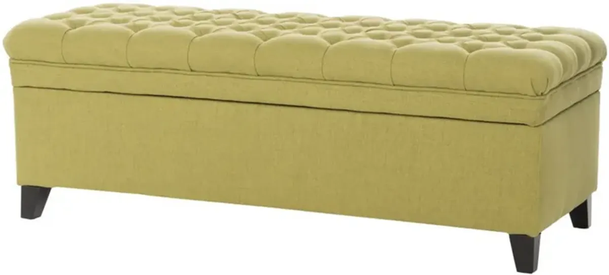 Rhya Storage Ottoman Bench, Soft Green Fabric, Black Wood, 50 Inch -Benzara