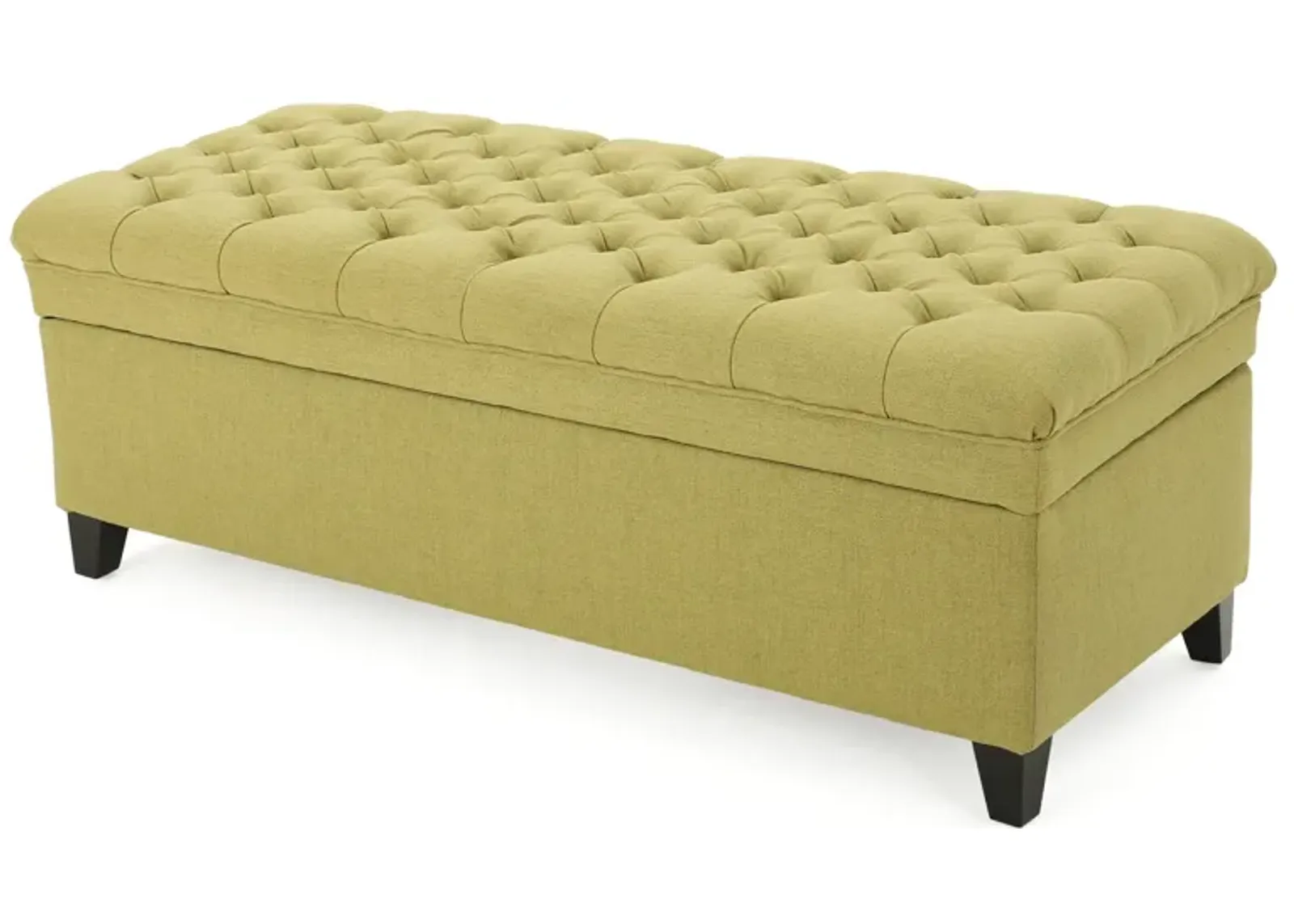 Rhya Storage Ottoman Bench, Soft Green Fabric, Black Wood, 50 Inch -Benzara