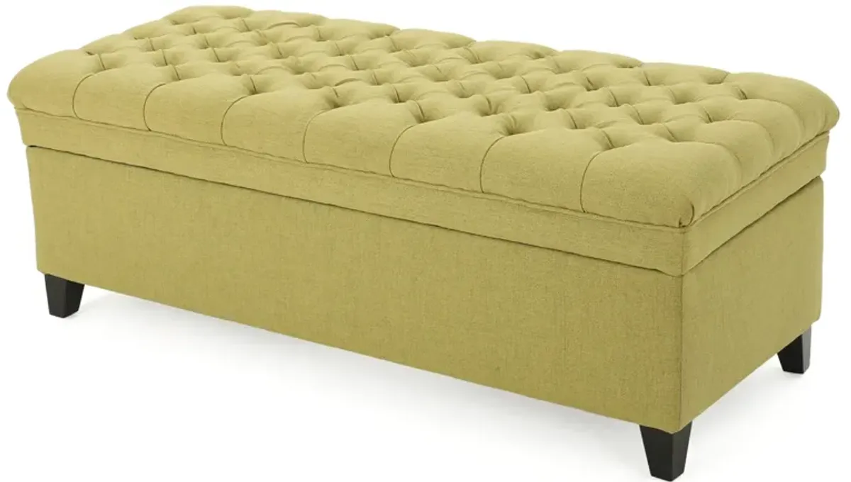 Rhya Storage Ottoman Bench, Soft Green Fabric, Black Wood, 50 Inch -Benzara