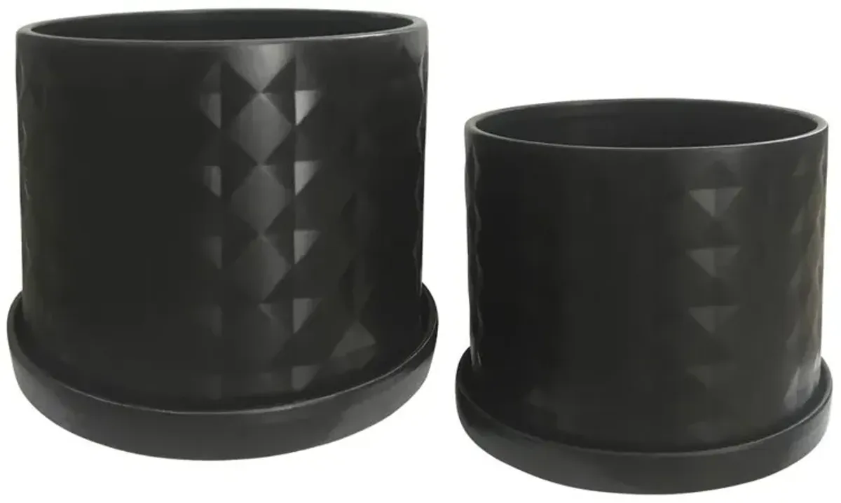 Sagebrook Home S/2 10/12 Diamond Planter W/ Saucer, Black