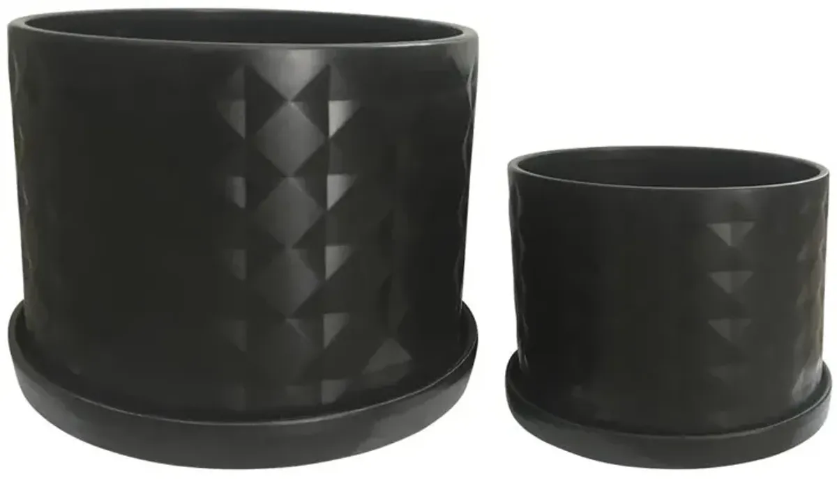 Sagebrook Home S/2 10/12 Diamond Planter W/ Saucer, Black