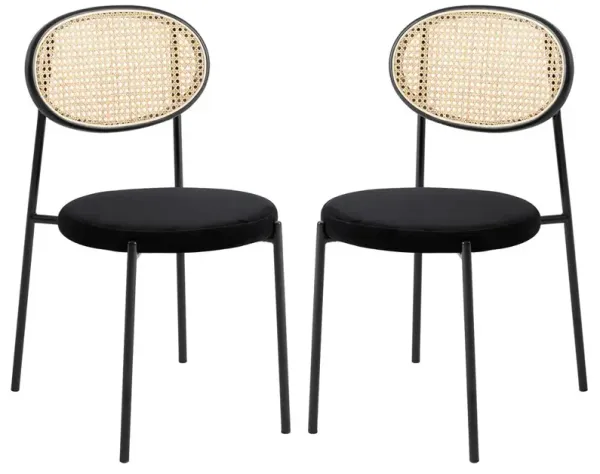 LeisureMod Euston Modern Wicker Dining Chair with Velvet Round Seat Set of 2