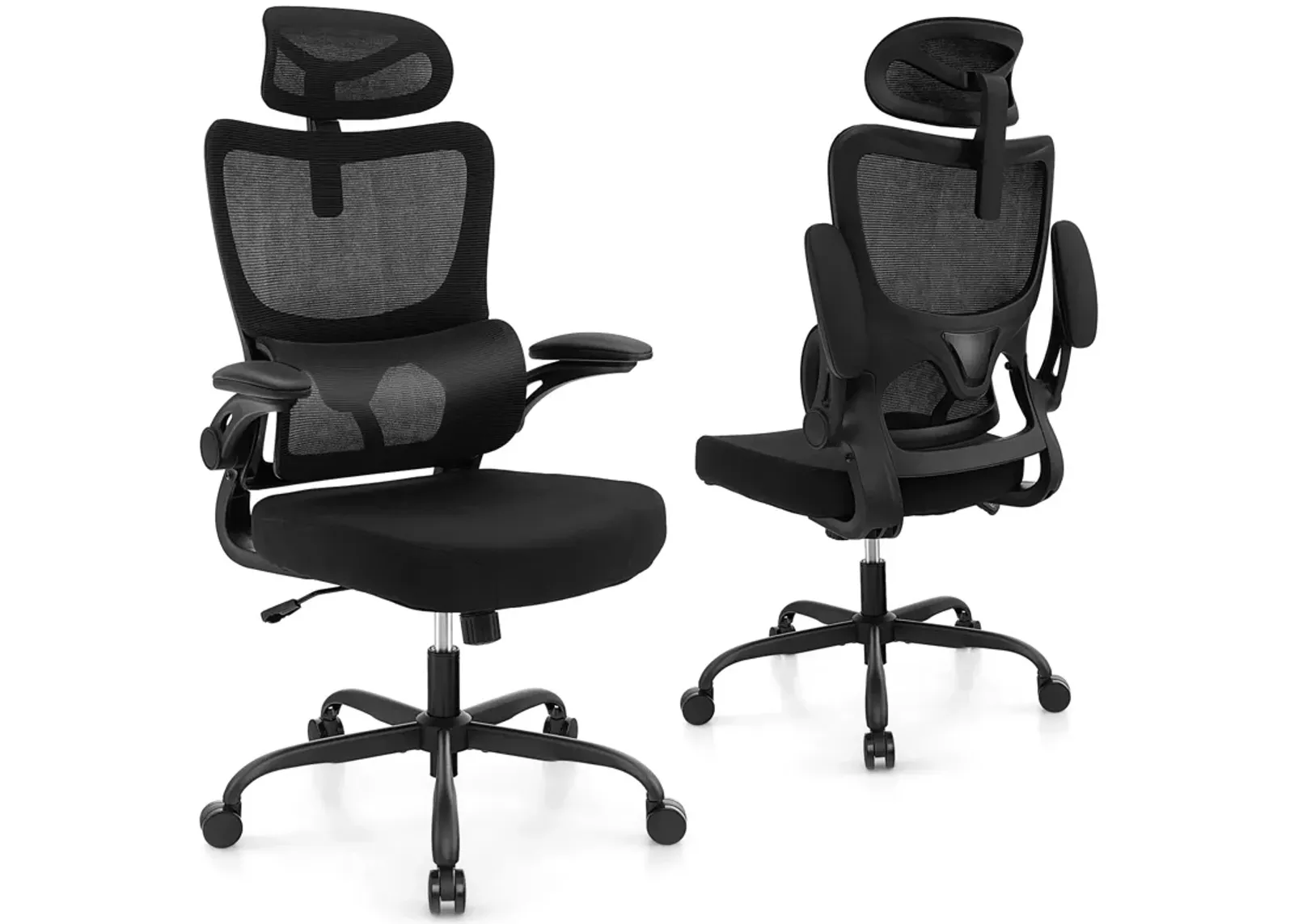 Mesh Office Chair with Adaptive Lumbar Support  Flip-up Armrests  Reclining Backrest-Black