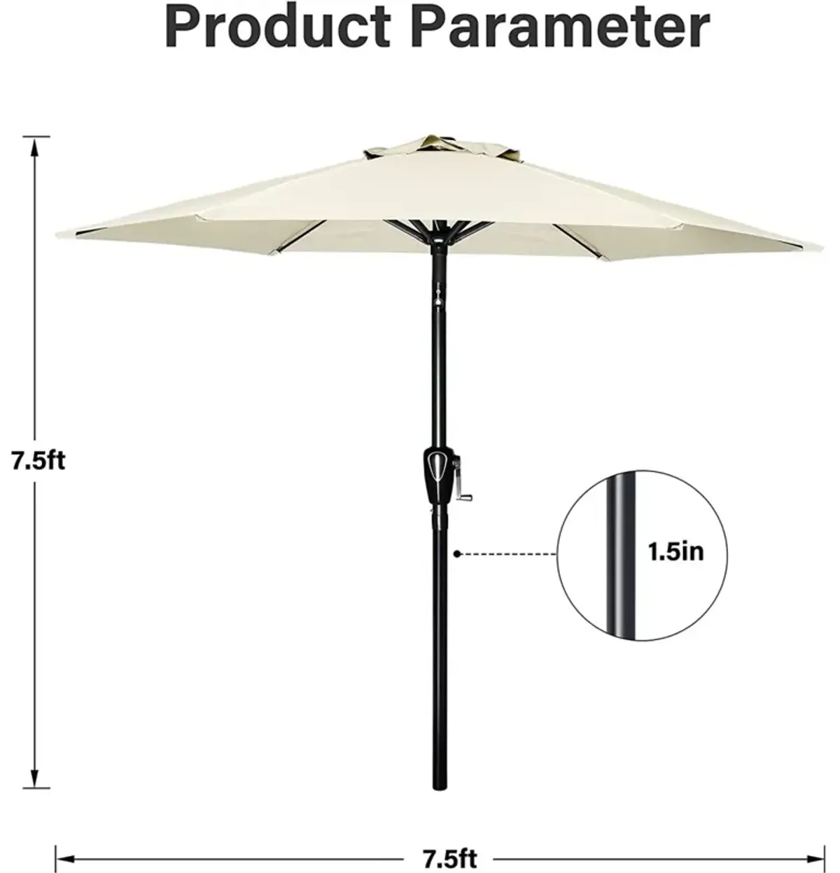 Simple Deluxe 7.5' Patio Outdoor Table Market Yard Umbrella with Push Button Tilt/Crank, 6 Sturdy Ribs for Garden, Deck, Backyard, Pool, 7.5ft