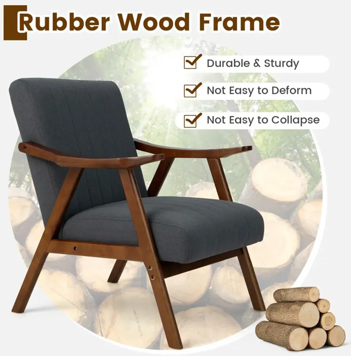 Modern Accent Chair Leisure Armchair with Felt Pads-Gray