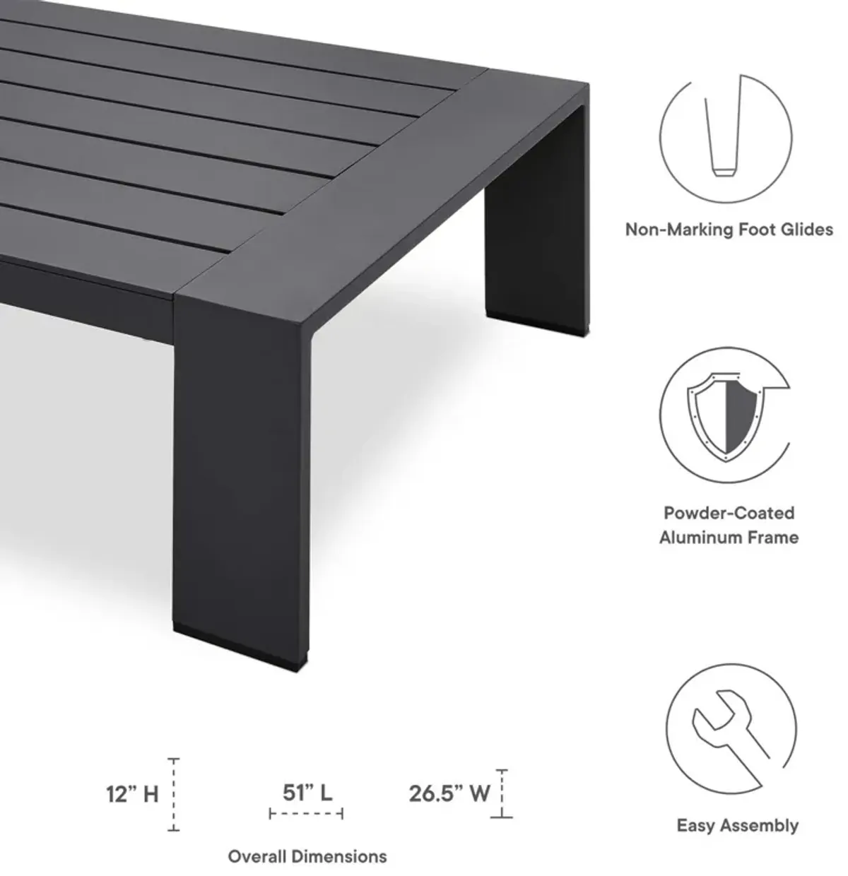 Tahoe Outdoor Patio Powder-Coated Aluminum Coffee Table-Benzara